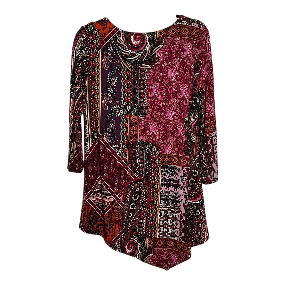 CUPiO Paisley Print Asymmetrical Hem Long Sleeve Tunic Top Womens Size M - Picture 4 of 7
